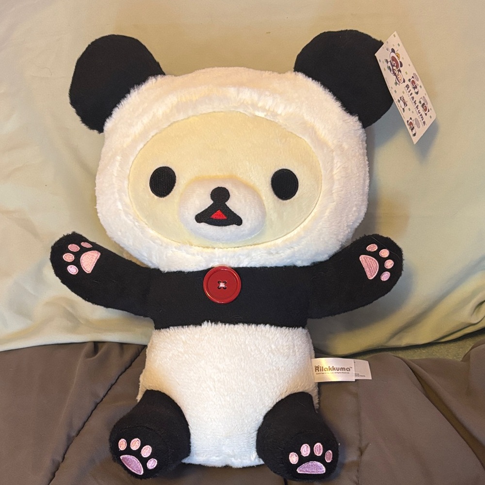 NWT Rilakkuma 15” Large Panda Plush Black and White